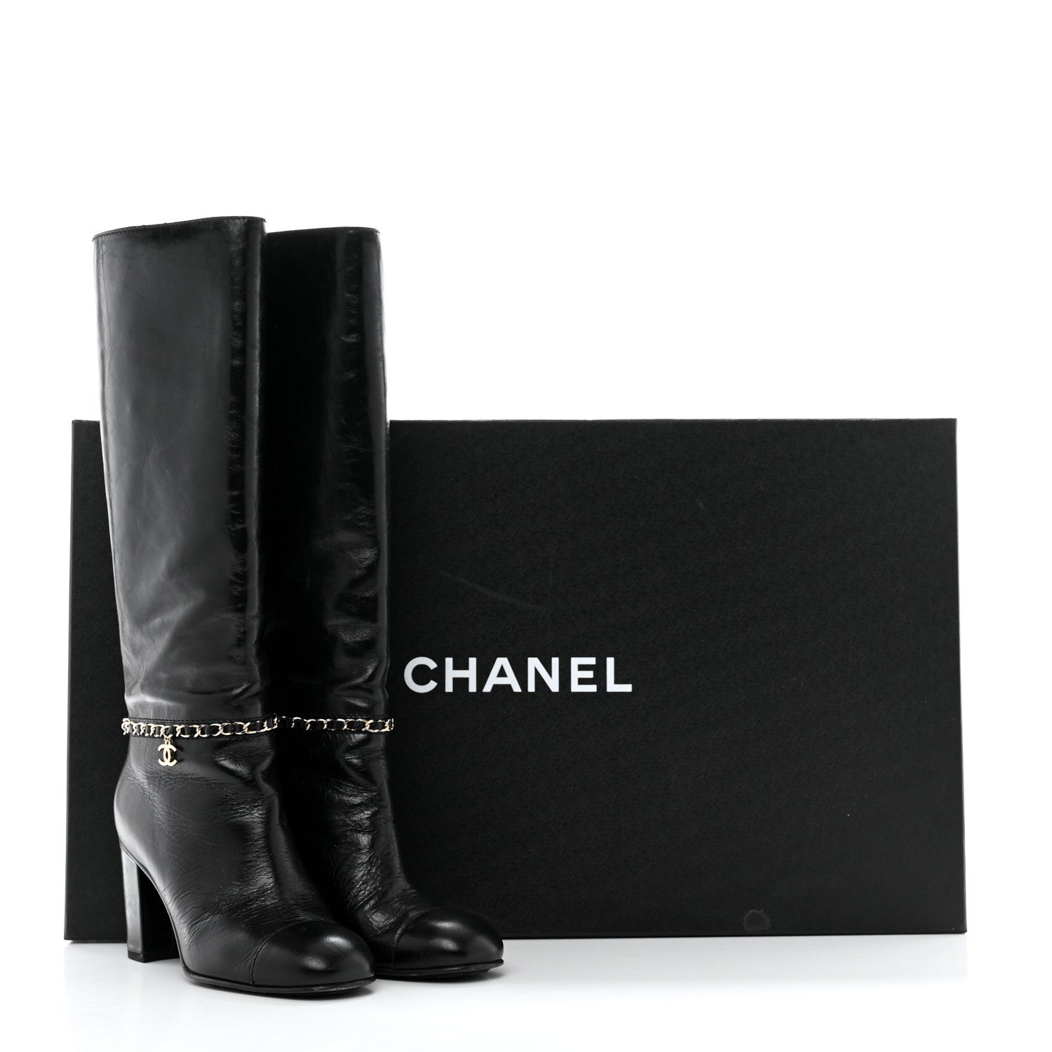 Chanel Calfskin Cap Toe Chain Boots 37 Black 9 of 9