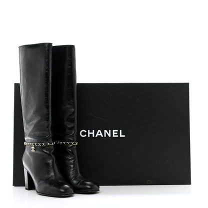 Chanel Calfskin Cap Toe Chain Boots 37 Black 9 of 9
