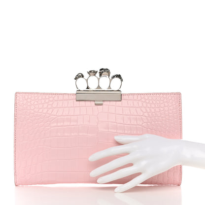 Alexander McQueen Calfskin Crocodile Embossed Knuckle Flat Clutch Light Pink 2 of 6