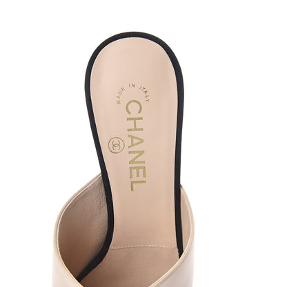 Chanel Lambskin Grosgrain Cap Toe Pearl Mule 40 Beige Black 5 of 7