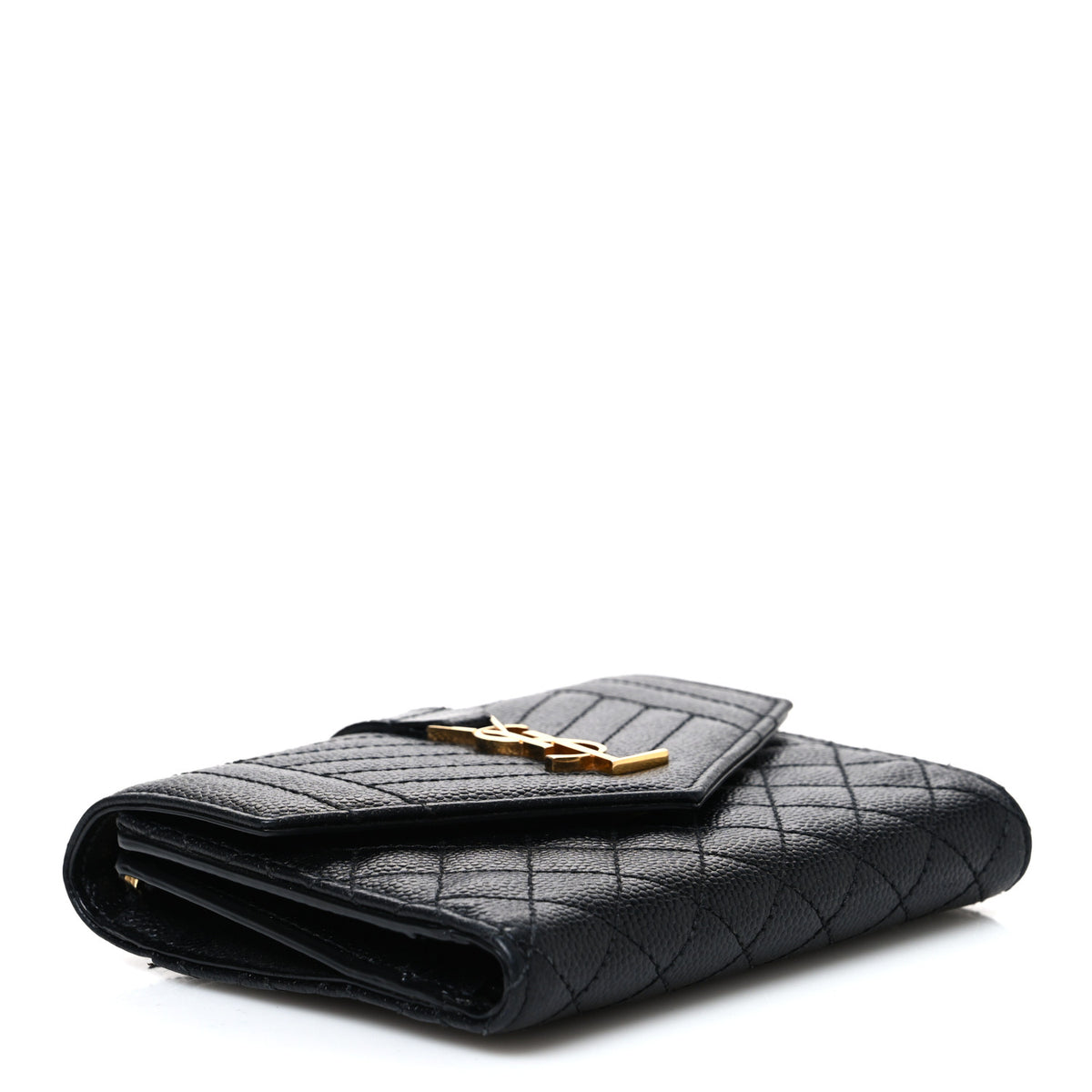 Grain De Poudre Mixed Matelasse Triquilt Monogram Compact Tri Fold Wallet Black