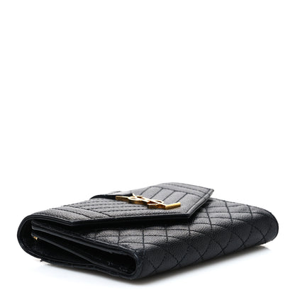 Saint Laurent Grain De Poudre Mixed Matelasse Triquilt Monogram Compact Tri Fold Wallet Black 4 of 8