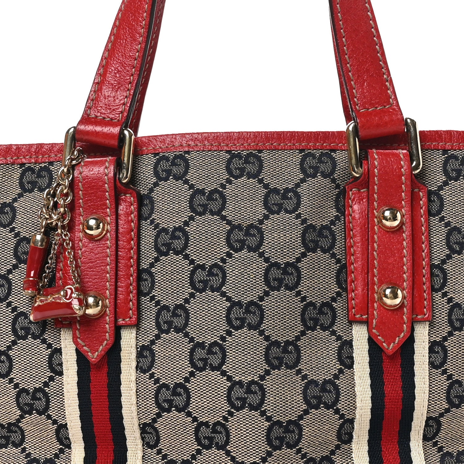 Gucci Monogram Small Jolicoeur Tote Navy Red 8 of 10