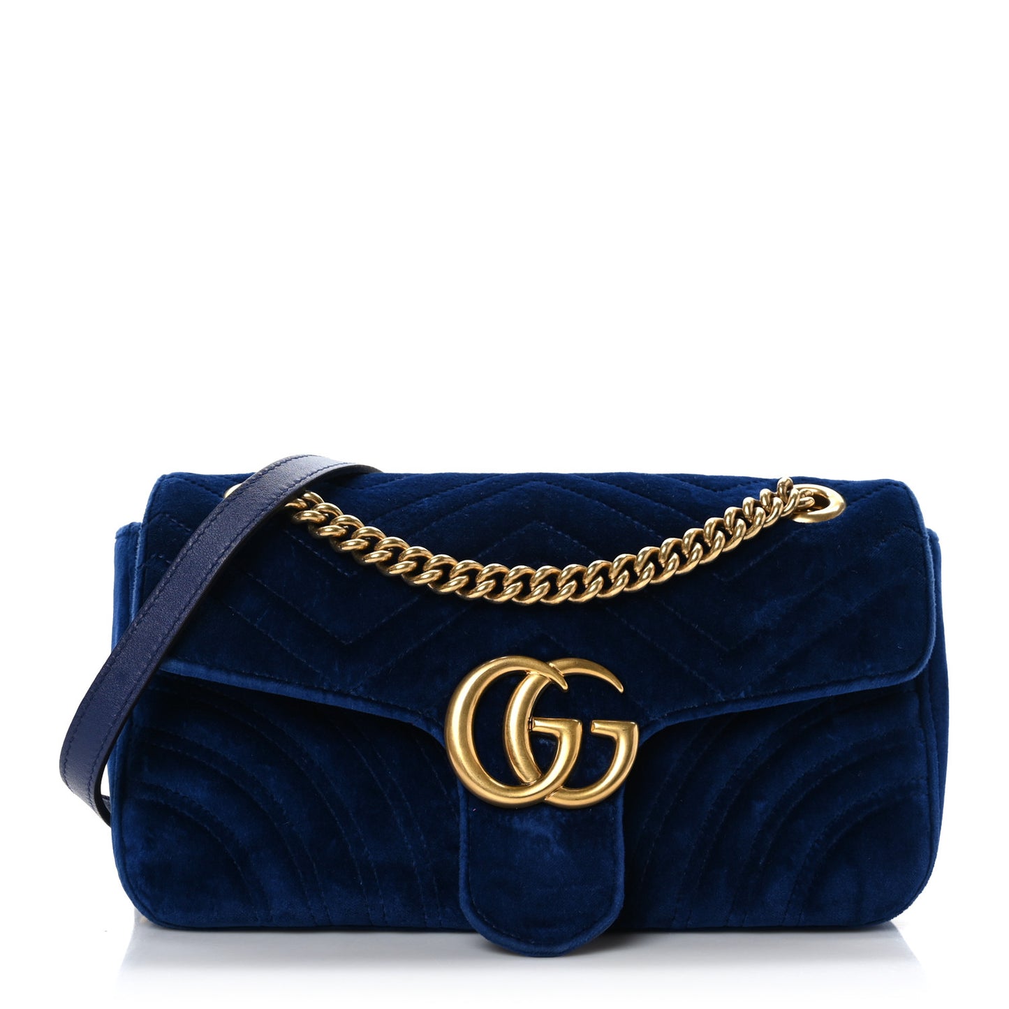 Velvet Matelasse Small GG Marmont Shoulder Bag Cobalt Blue