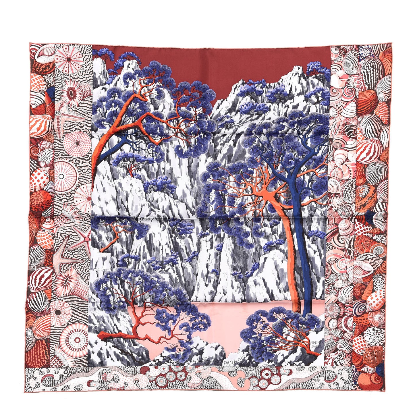 Silk Sieste Au Paradis Scarf 90 Rouge H Bleu Nuit Corail