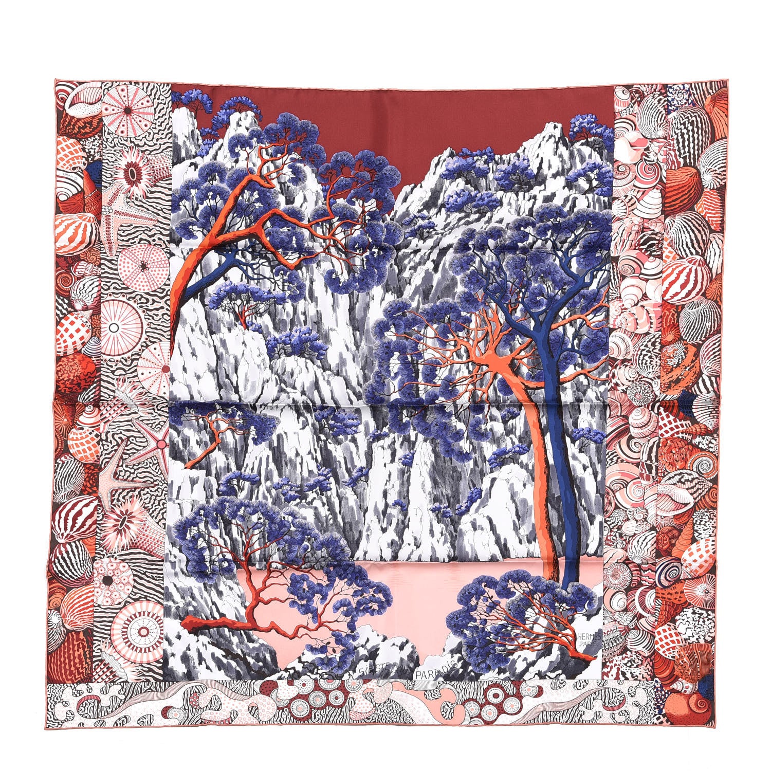 Hermes Silk Sieste Au Paradis Scarf 90 Rouge H Bleu Nuit Corail 1 of 4