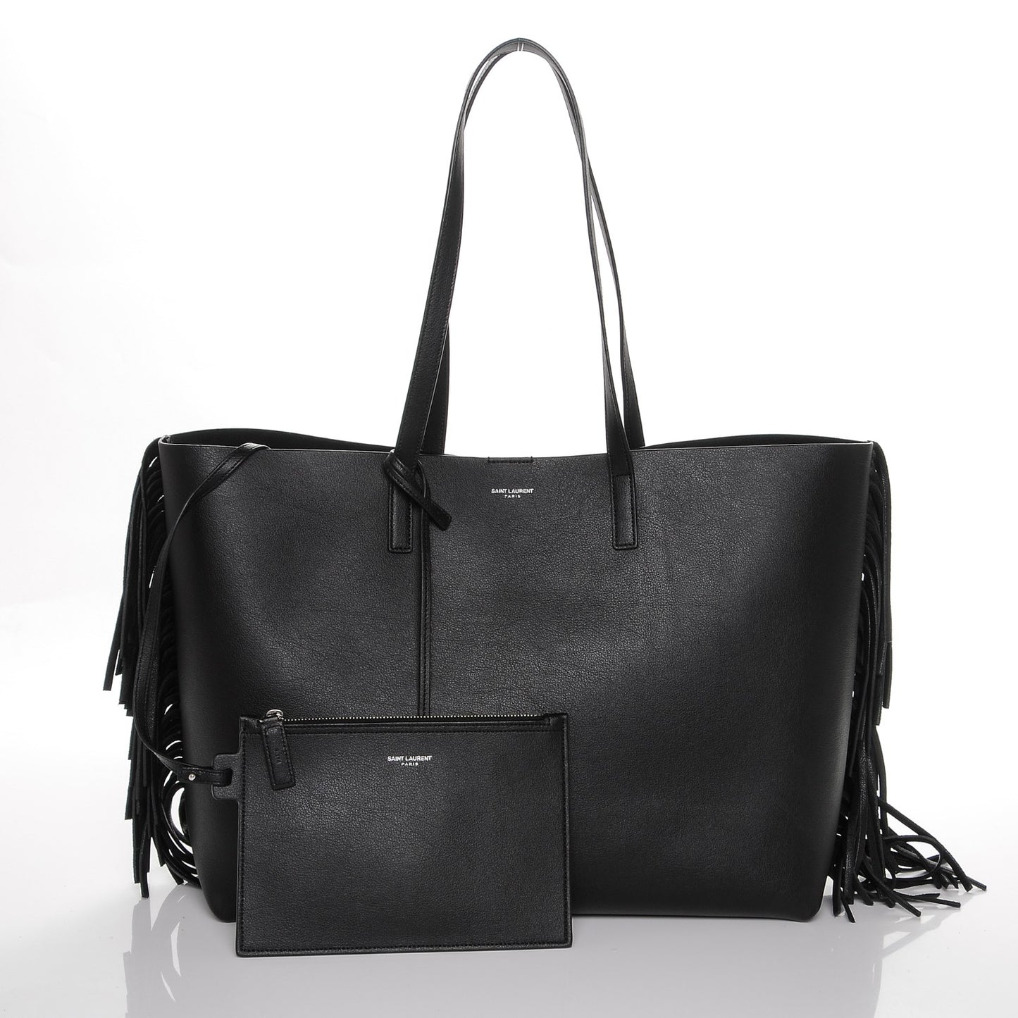 Calfskin Large Fringe Shopping Tote Black