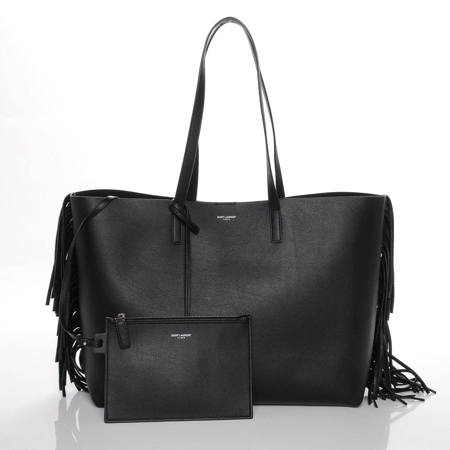 Saint Laurent Calfskin Large Fringe Shopping Tote Black 5 of 7