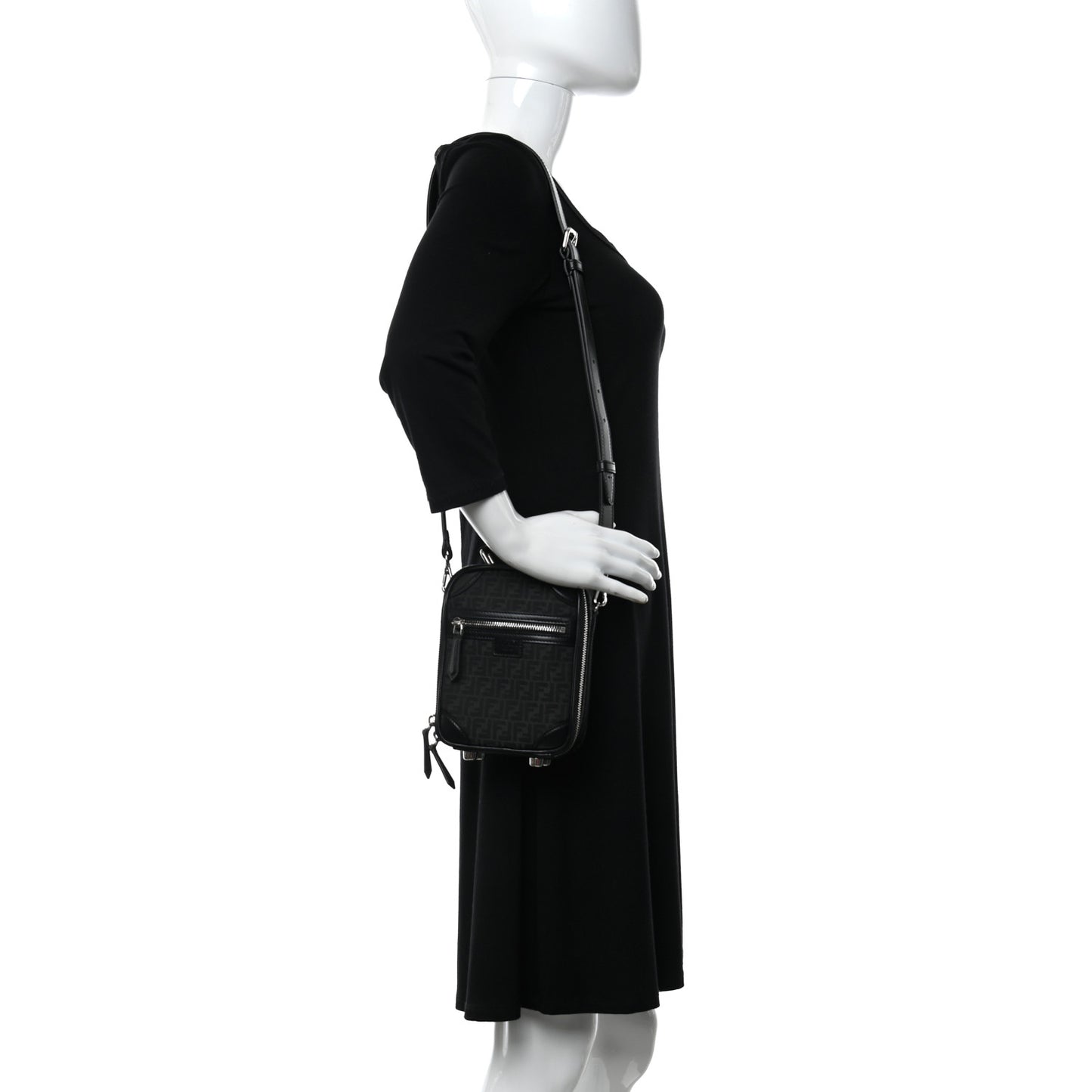 Recycled Fabric Jacquard Vitello Astro Micro FF Mini Trolley Bag Asfalto Black