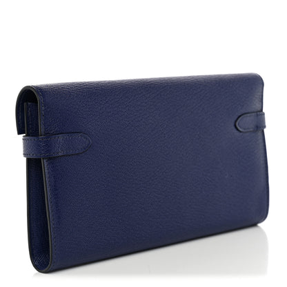 Hermes Chevre Mysore Kelly Longue Wallet Bleu Ecre 3 of 8