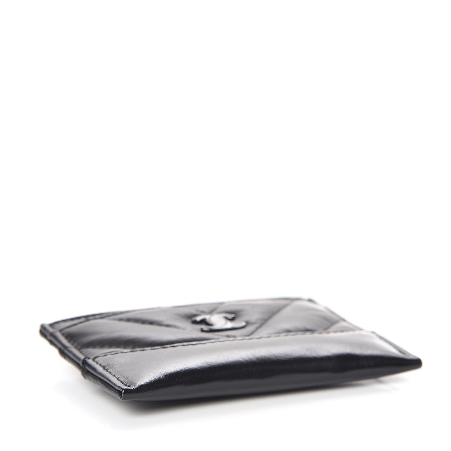 Aged Calfskin Chevron Quilted Gabrielle Card Holder So Black