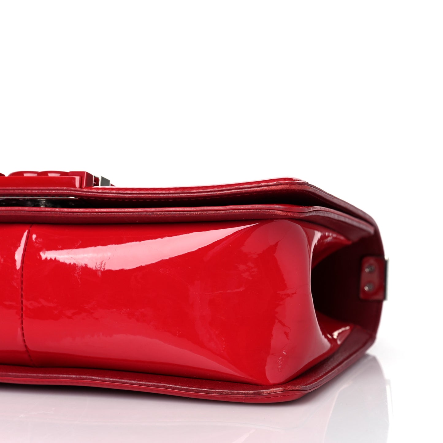 Patent Calfskin Quilted Medium Plexiglass Boy Flap Red