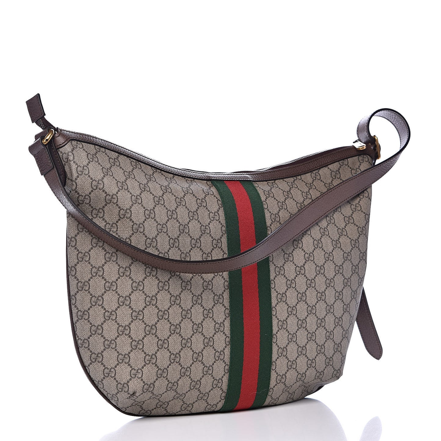 GG Supreme Monogram Web Ophidia Half Moon Hobo Brown