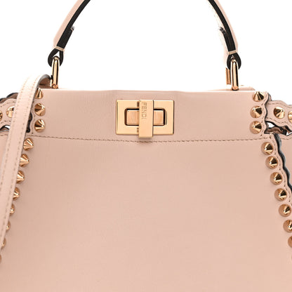 Fendi Vitello Seta Shiny Nappa Scalloped Studded Mini Peekaboo Iconic Satchel Soap 8 of 10