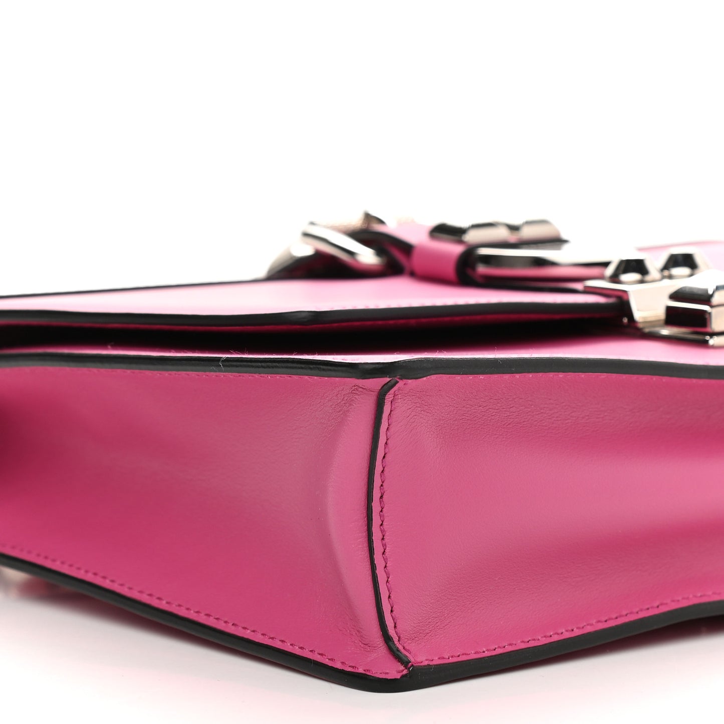 Saffiano City Calfskin Studded Small Elektra Shoulder Bag Fuxia