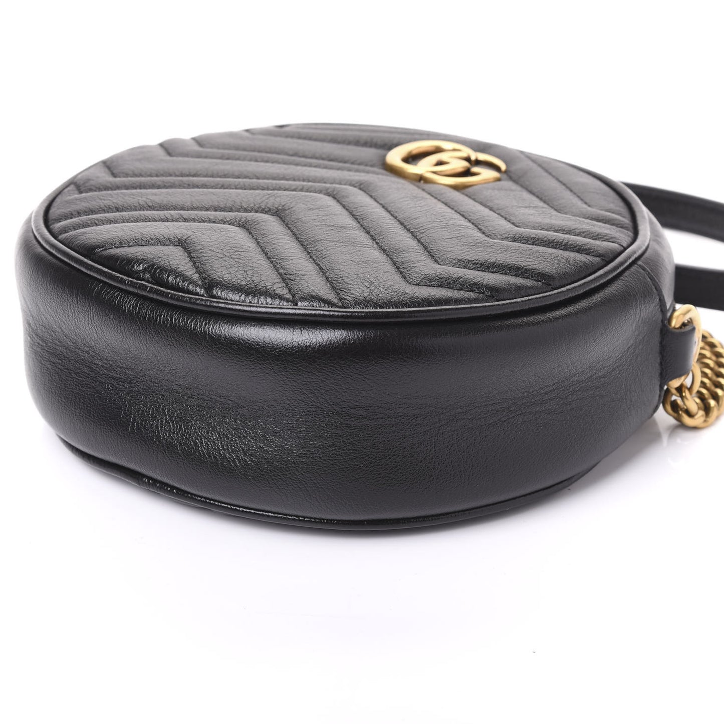 Azalea Calfskin Matelasse Heart Mini GG Marmont Round Shoulder Bag Black