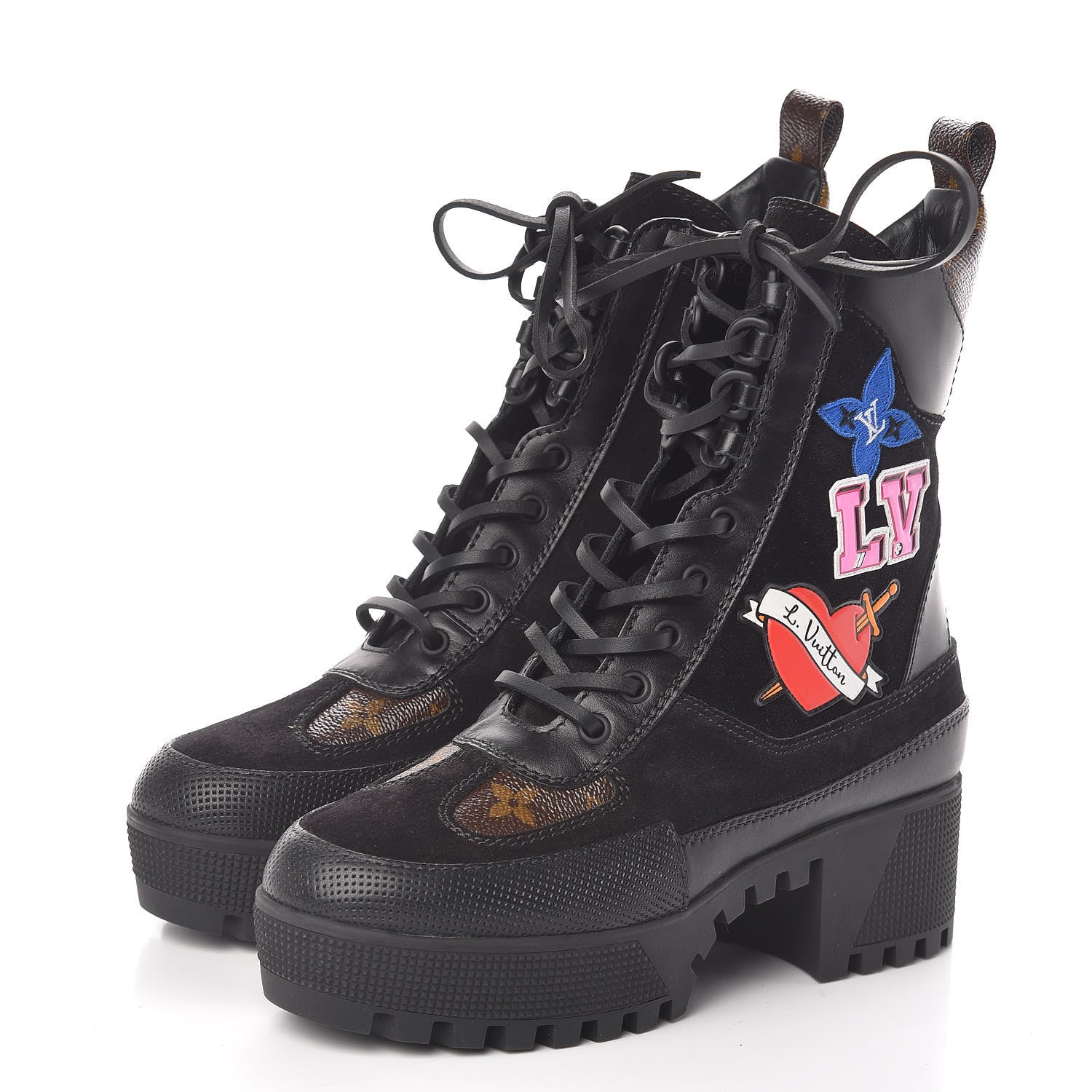 Louis Vuitton Suede Calfskin Monogram LV Black Heart Laureate Platform Desert Boots 36 Black 3 of 7