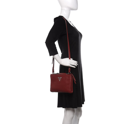Prada Vitello Daino Double Zip Crossbody Bag Rubino 2 of 11