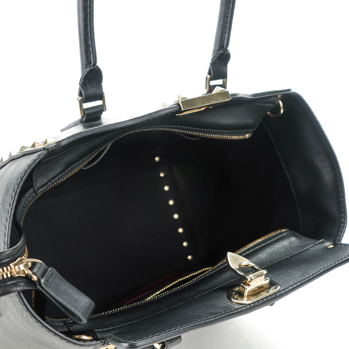 Vitello Small Rockstud Double Handle Tote Black