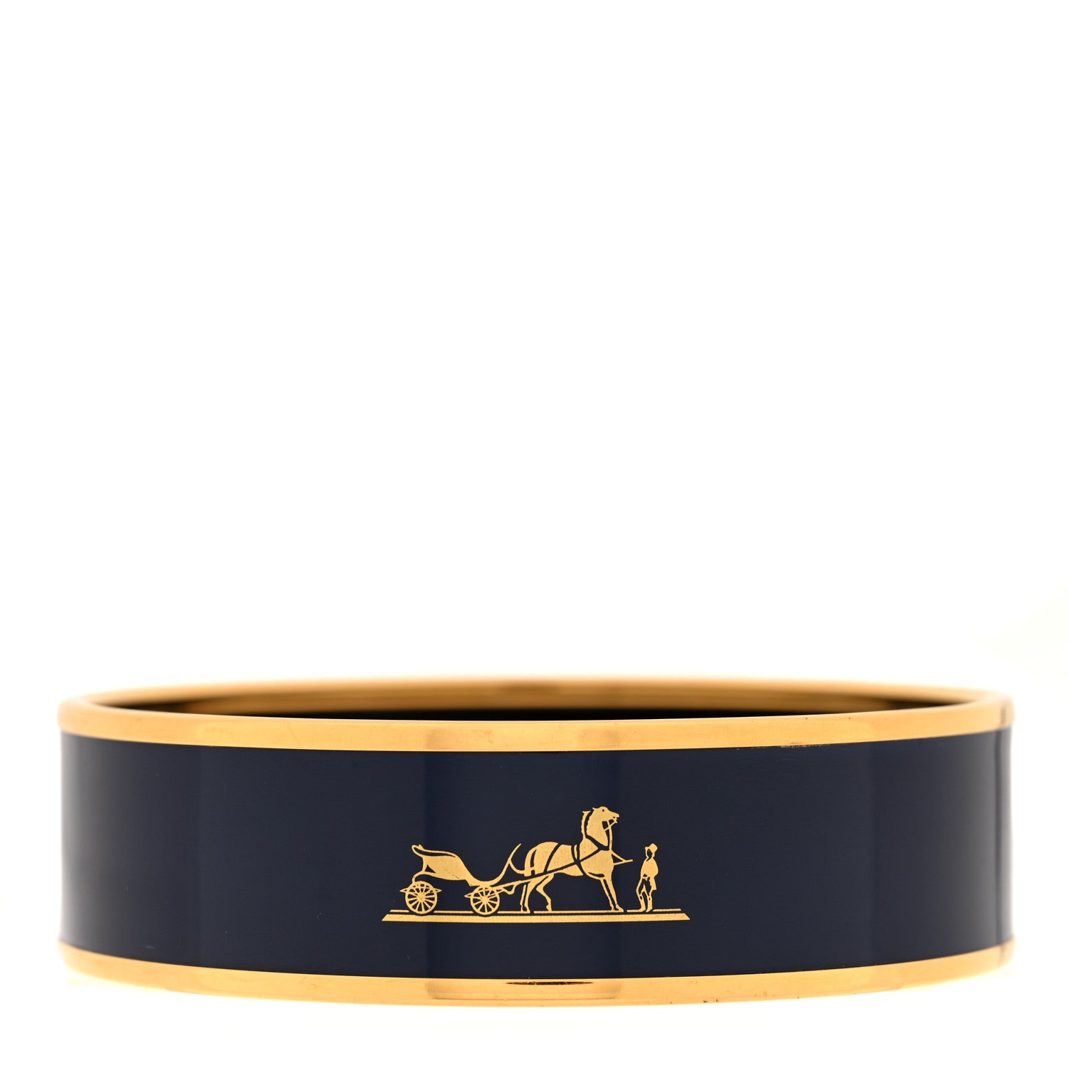 Hermes Enamel Printed Wide Caleche Bracelet 65 Navy Bleu 1 of 4