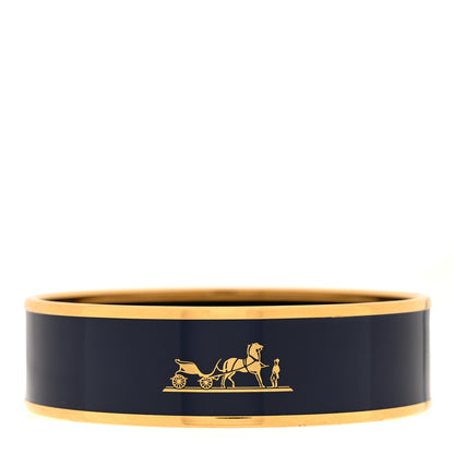 Hermes Enamel Printed Wide Caleche Bracelet 65 Navy Bleu 1 of 4
