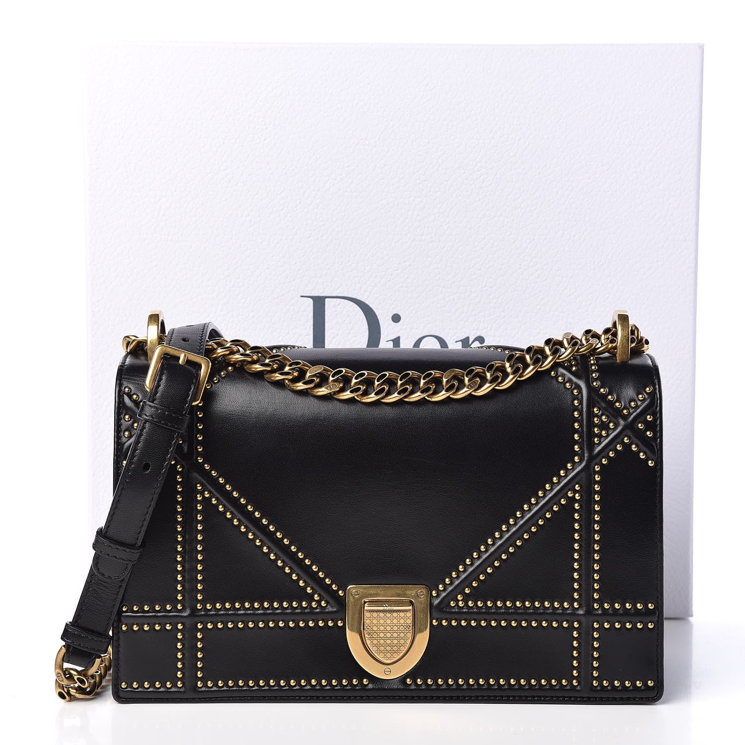 Christian Dior Lambskin Studded Medium Diorama Flap Bag Black 13 of 13
