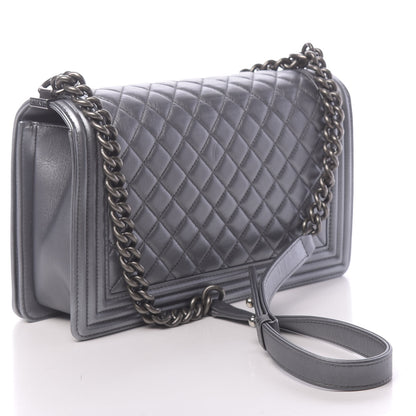 Chanel Metallic Calfskin Quilted New Medium Boy Flap Dark Silver 3 of 13