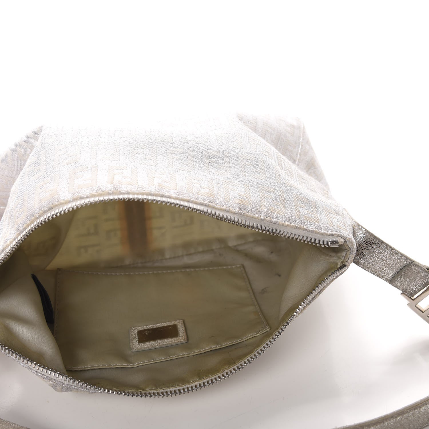Fendi Metallic Lurex Zucchino Suede Small Shoulder Bag White Argento 5 of 12