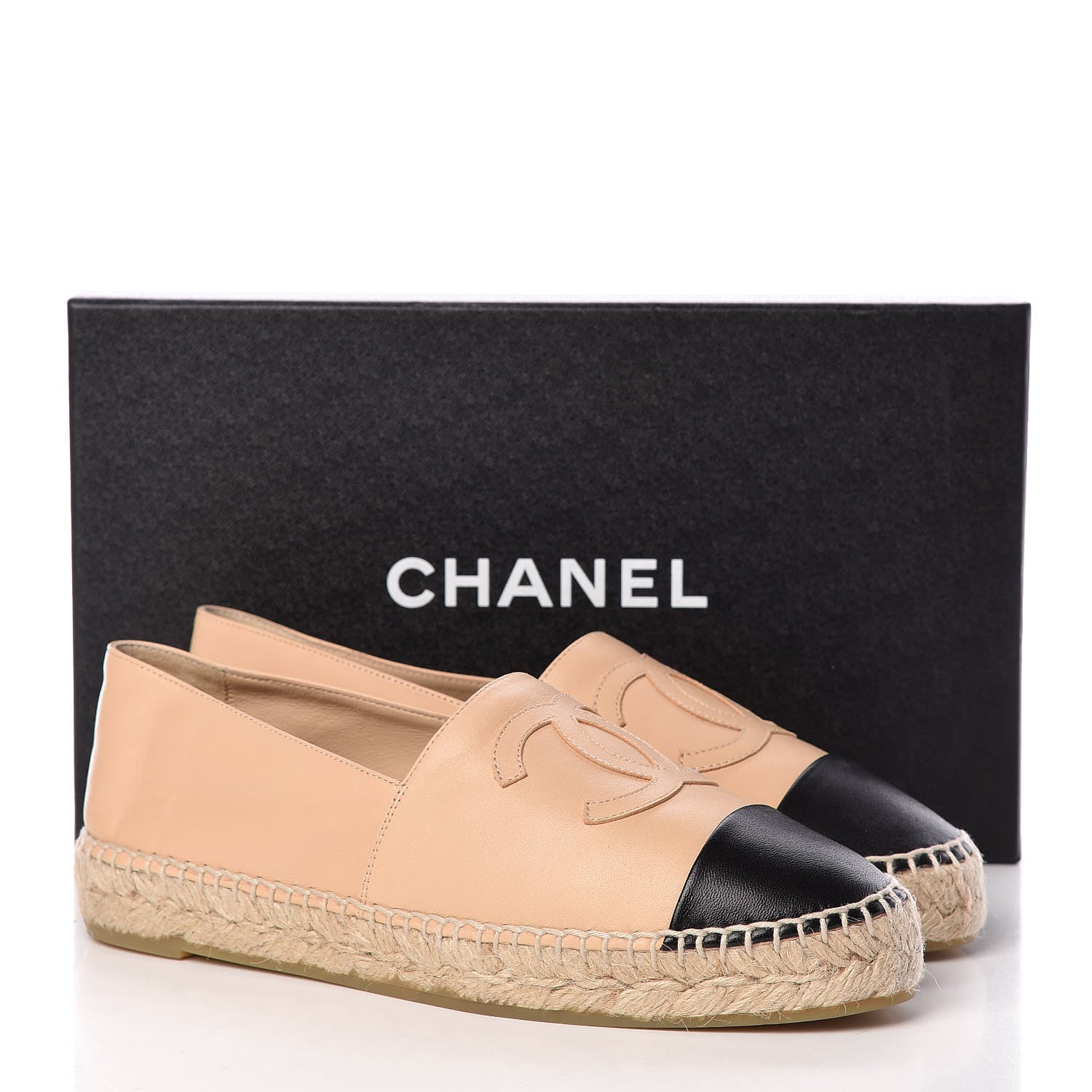 Chanel Lambskin CC Espadrilles 38 Beige Black 10 of 10