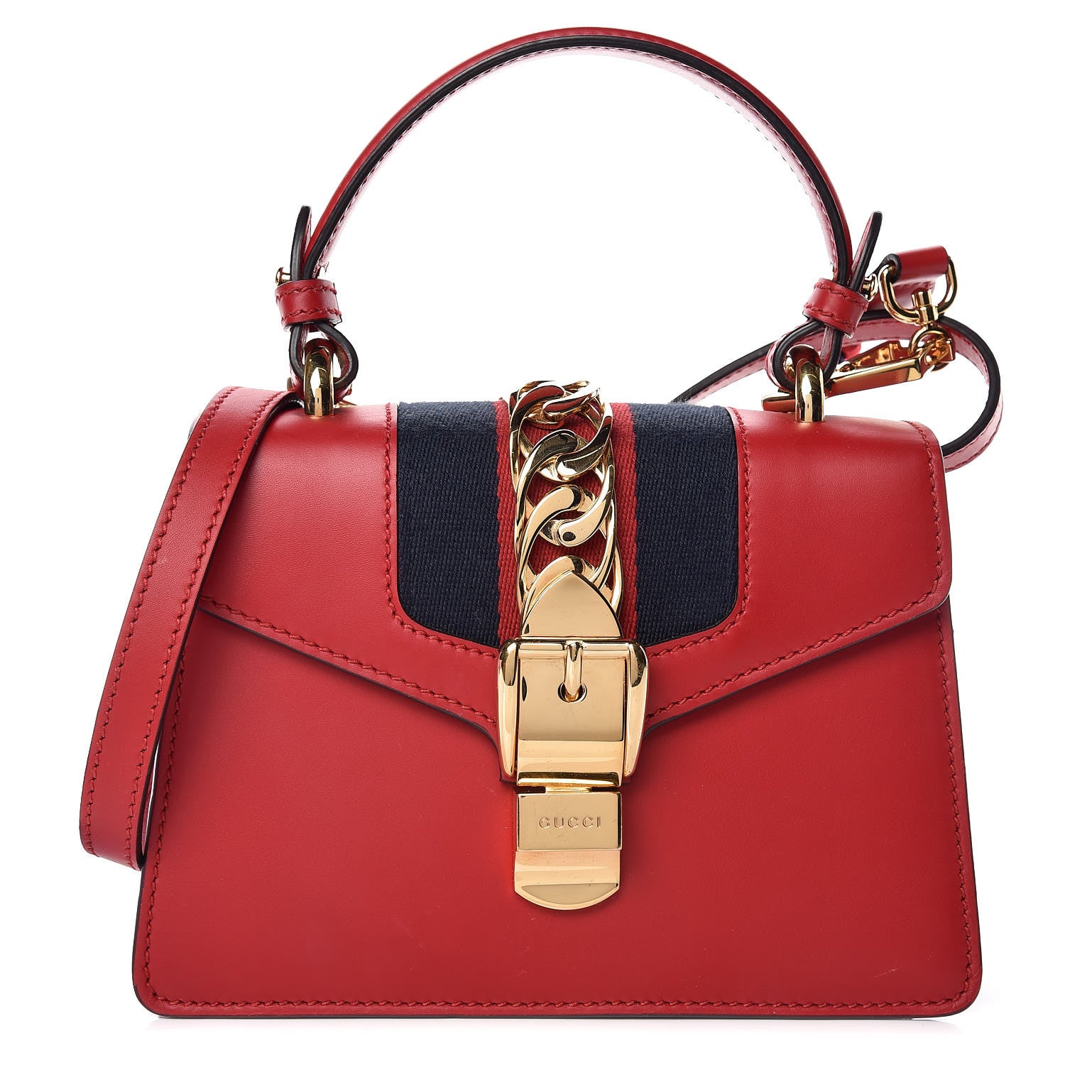 Gucci Calfskin Mini Sylvie Top Handle Bag Hibiscus Red 1 of 17