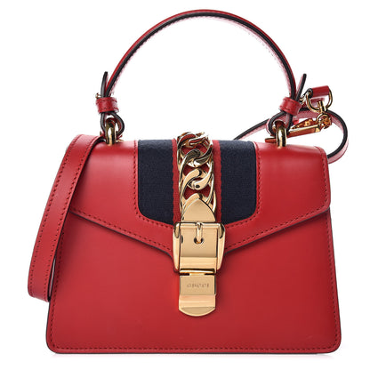Gucci Calfskin Mini Sylvie Top Handle Bag Hibiscus Red 1 of 17