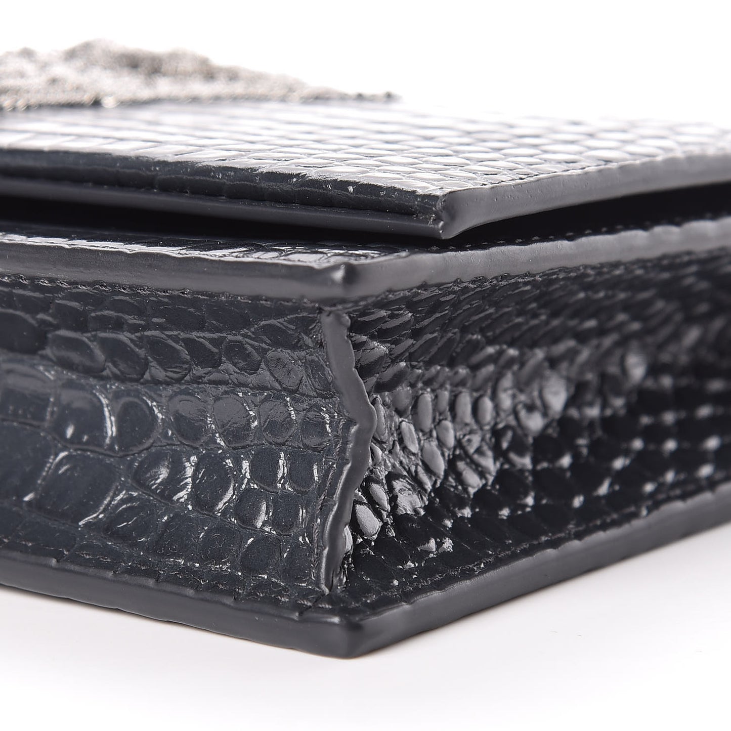 Calfskin Crocodile Embossed Kate Monogram Tassel Chain Wallet Dark Smog