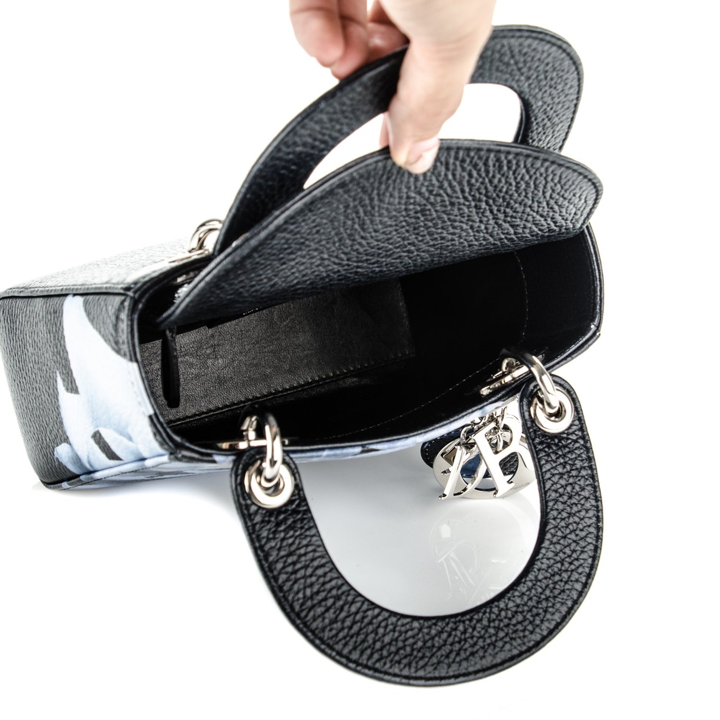 Deerskin Floral Printed Mini Lady Dior Black Blue