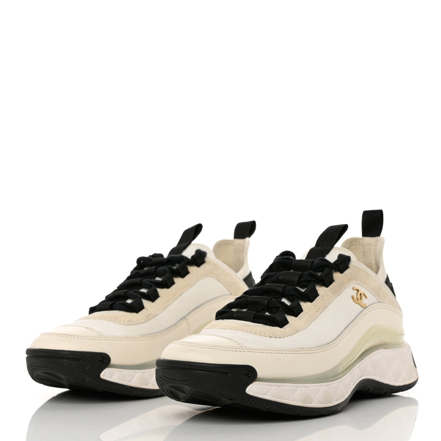 Velvet Calfskin Mixed Fibers CC Sneakers 39 Ivory Black