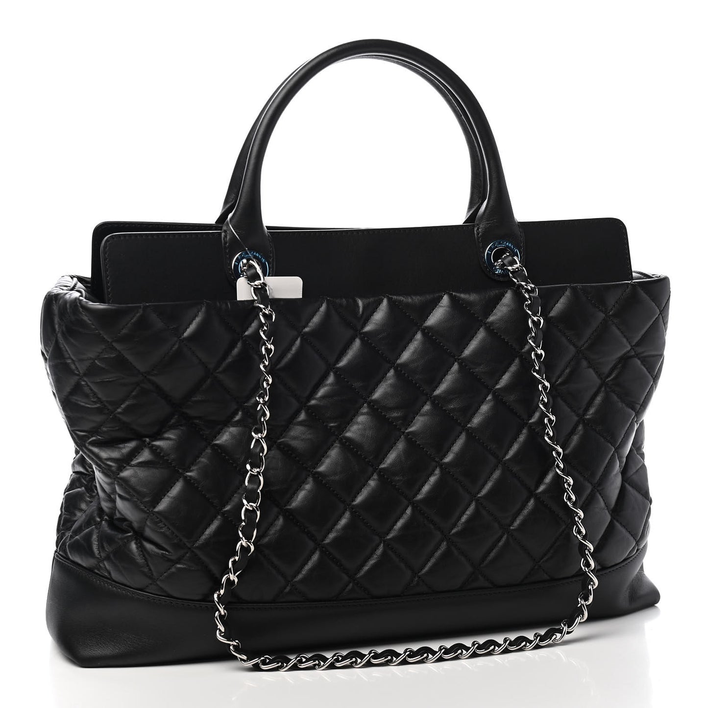 Aged Calfskin Quilted Be CC Tote Black