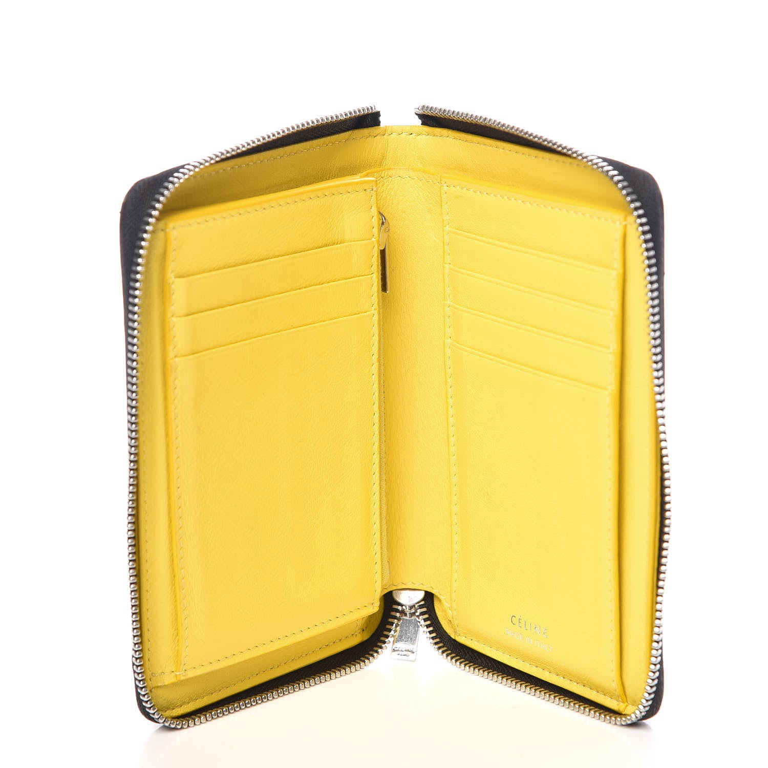 Celine Drummed Calfskin Zip Around Multifunction Wallet Black Citron 5 of 10