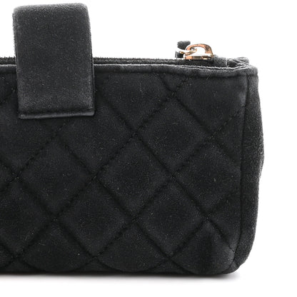 Chanel Suede Quilted Mini Phone Holder Clutch Black 12 of 15