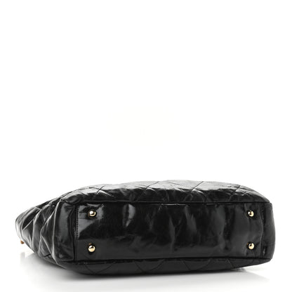 Chanel Glazed Calfskin Lambskin Portobello Tote Black Beige 4 of 14
