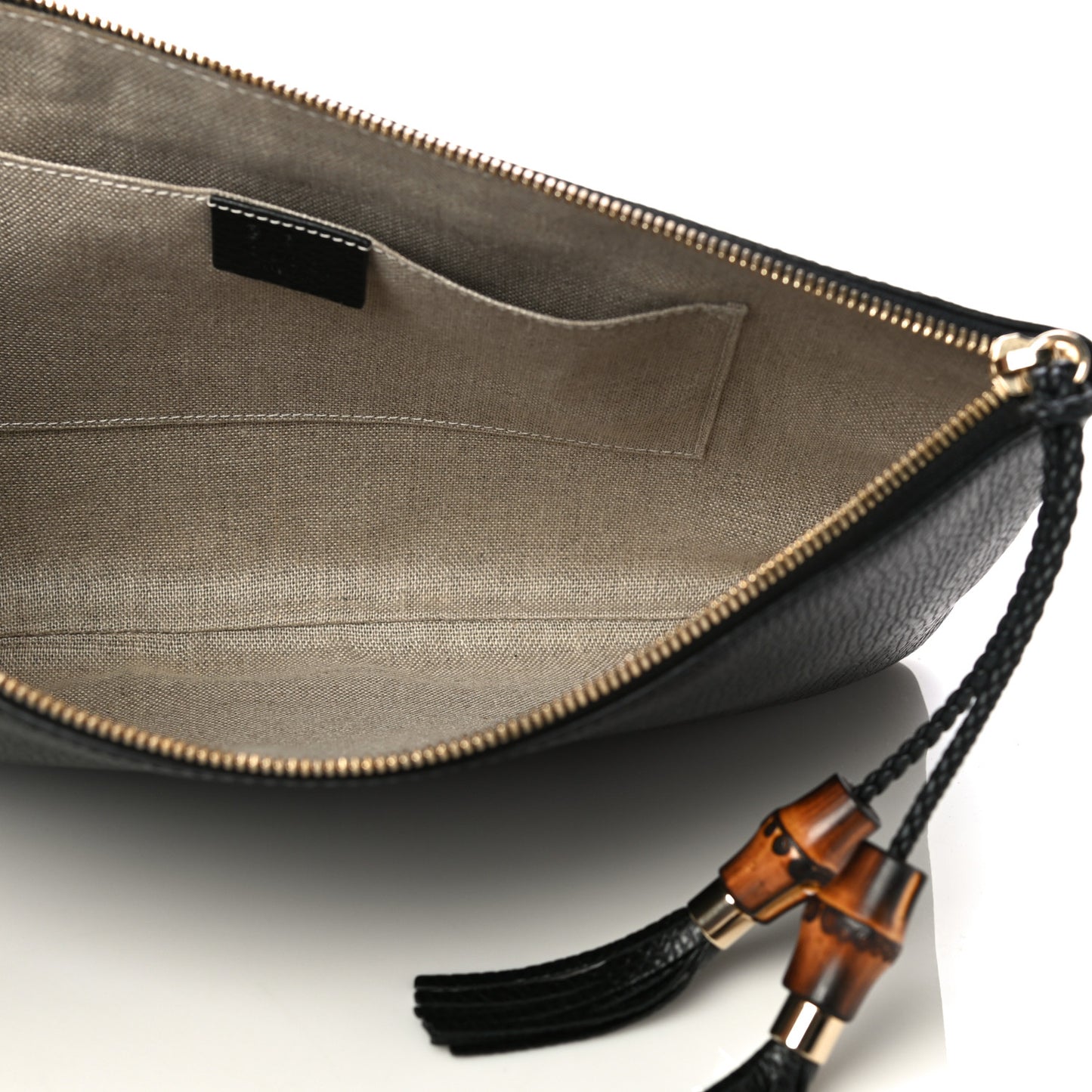 Pebbled Calfskin Large Bamboo Clutch Black