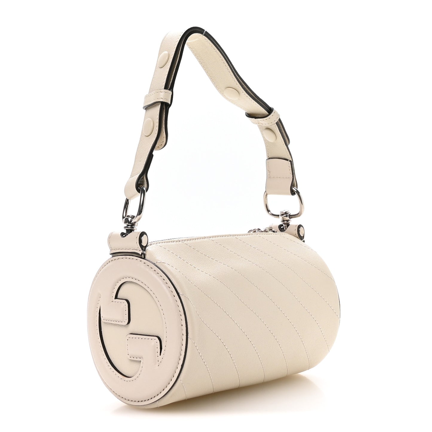 Sakai Be Green Calfskin Diagonal Stitched Mini Blondie Barrel Shoulder Bag Mystic White
