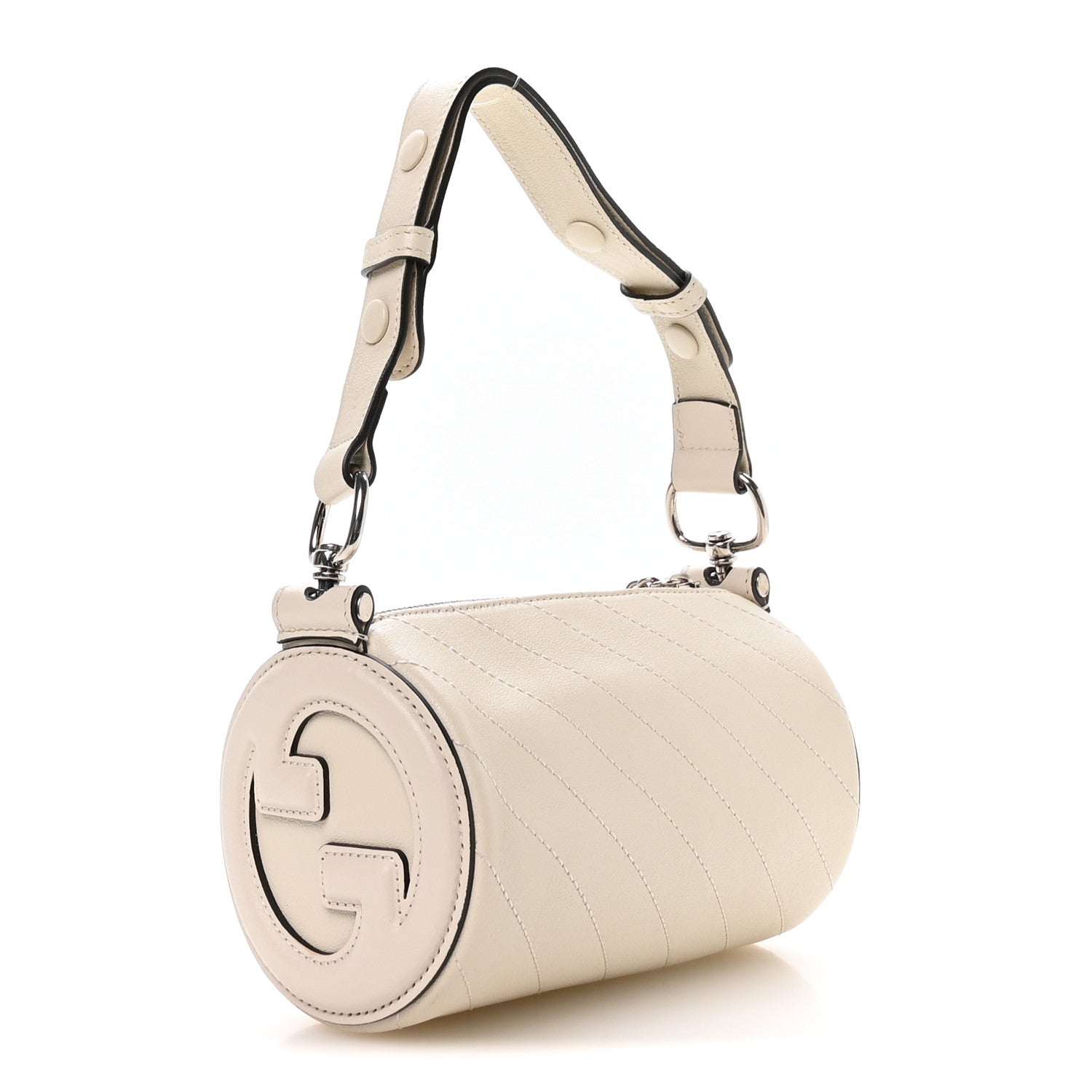 Gucci Sakai Be Green Calfskin Diagonal Stitched Mini Blondie Barrel Shoulder Bag Mystic White 3 of 10