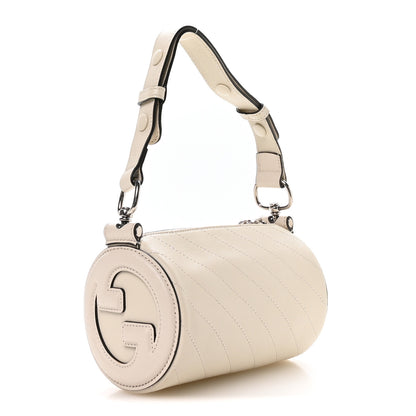 Gucci Sakai Be Green Calfskin Diagonal Stitched Mini Blondie Barrel Shoulder Bag Mystic White 3 of 10
