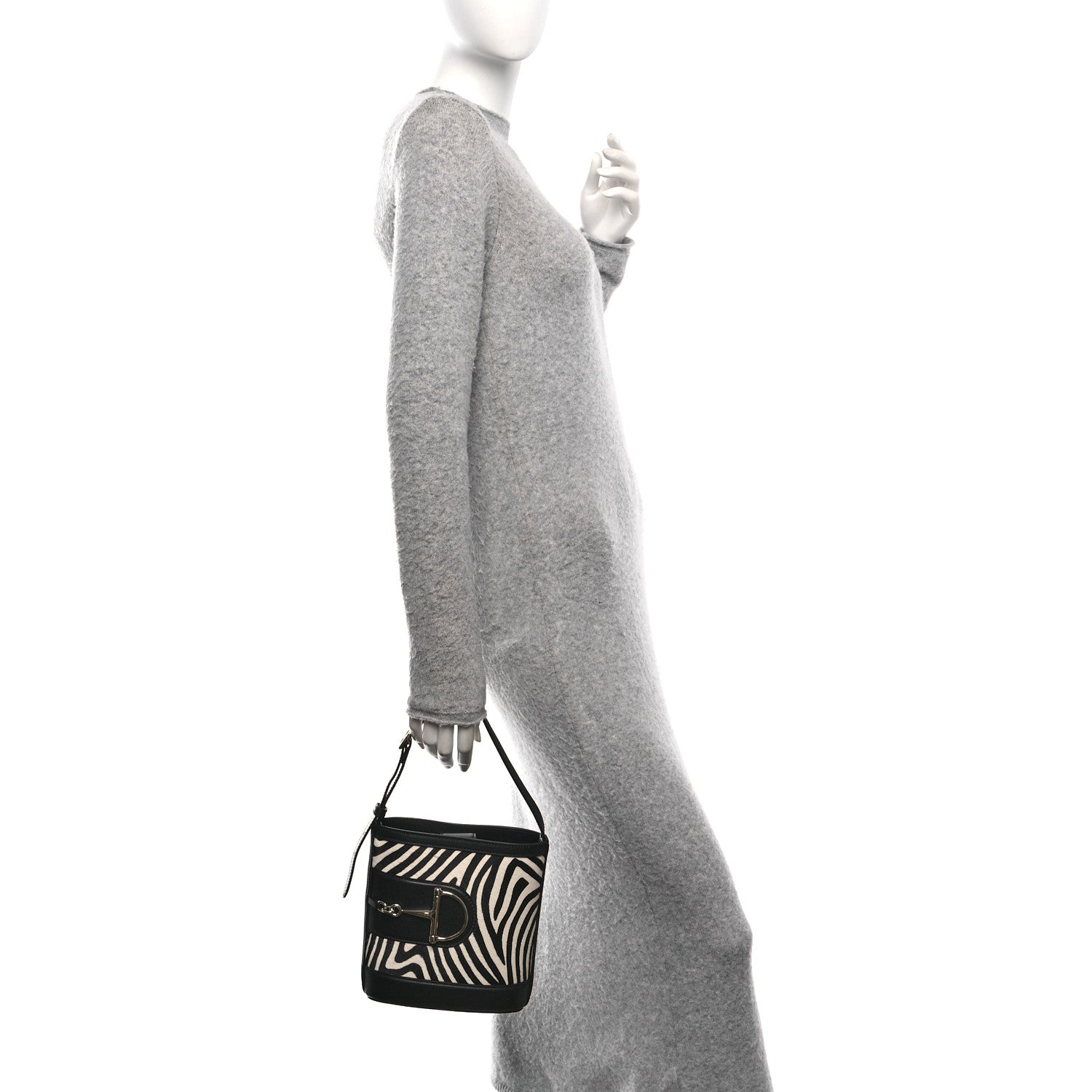 Gucci Calf Hair Calfskin Zebra Print Gucci 73 Mini Bucket Bag Black White 2 of 10