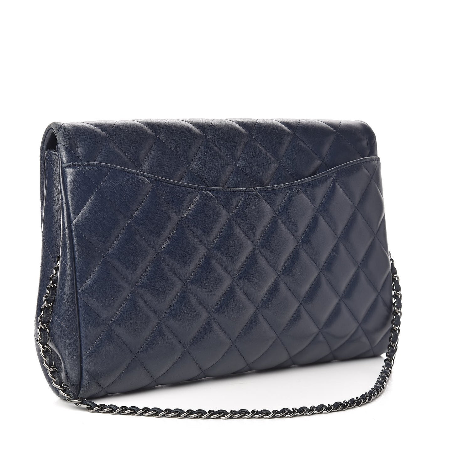 Lambskin Quilted Clutch With Chain Flap Blue