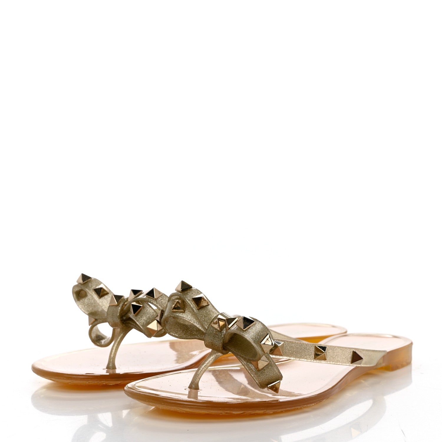 Valentino Garavani PVC Jelly Glitter Rockstud Bow Thong Sandals 37 Gold 3 of 7