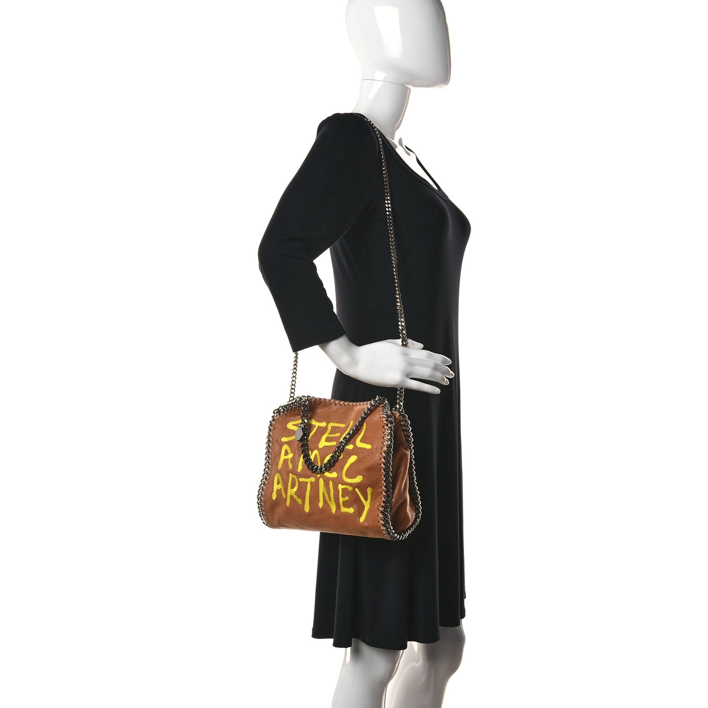 X ED CURTIS Shaggy Deer Logo Embroidered Mini Falabella Fold Over Tote Brown