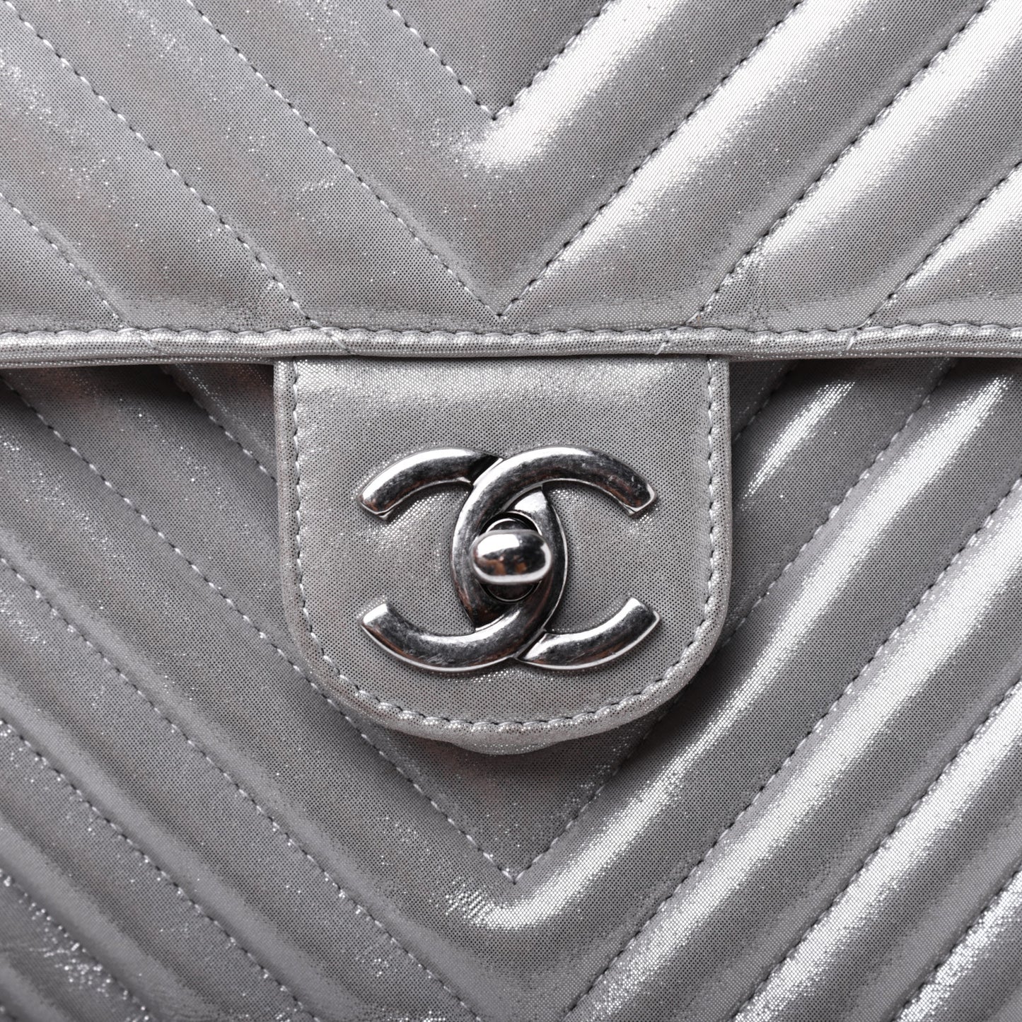 Metallic Calfskin Chevron Quilted Small Urban Spirit Backpack Silver
