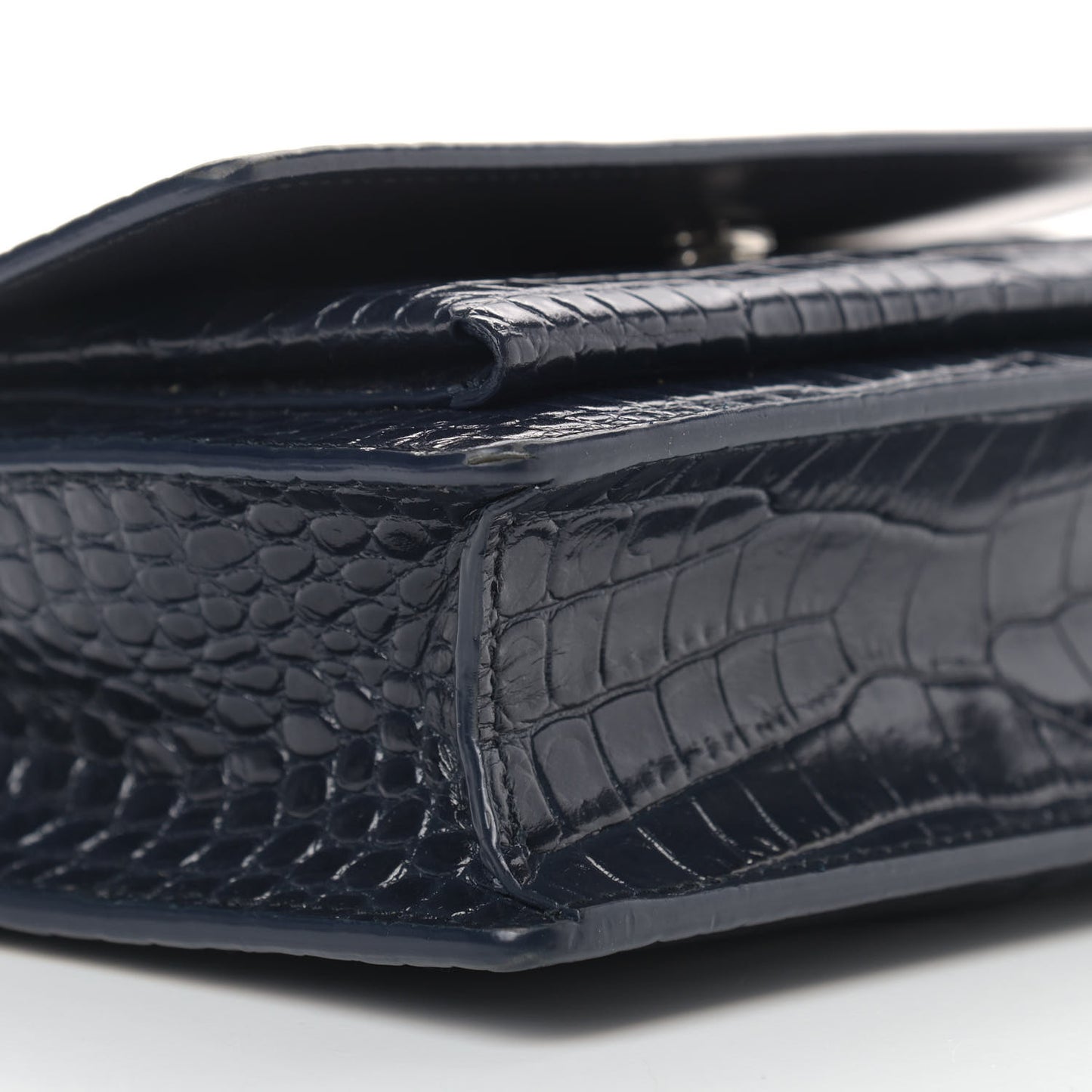 Calfskin Crocodile Embossed Monogram Sunset Chain Wallet Navy