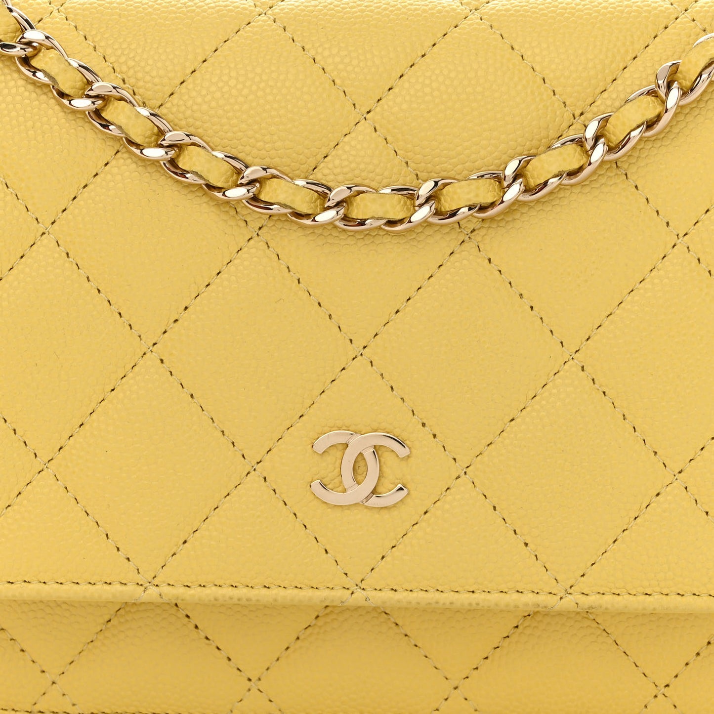Caviar Quilted Wallet on Chain WOC Yellow