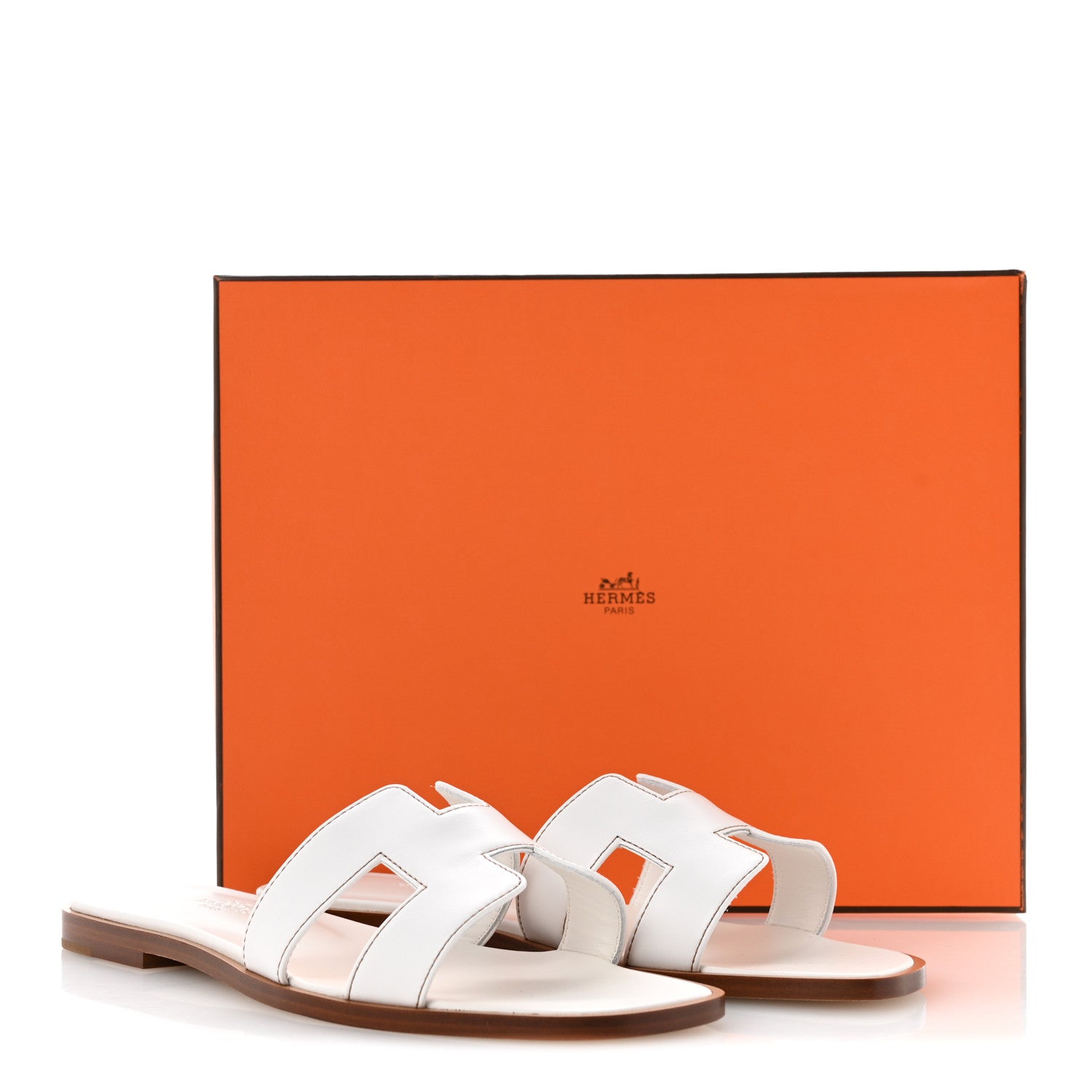 Hermes Box Calfskin Oran Sandals 37.5 White 10 of 10